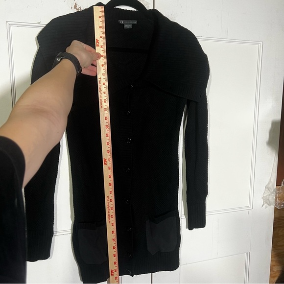 Armani Exchange Shawl Cardigan Black Size Small Wool Knit Pockets Lagenlook - Picture 7 of 7